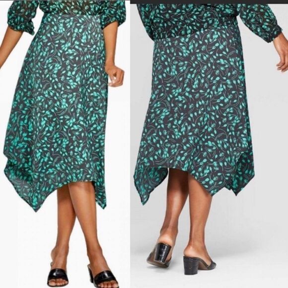 Nwot Who What Wear green/black asymmetrical skirt - Picture 3 of 6